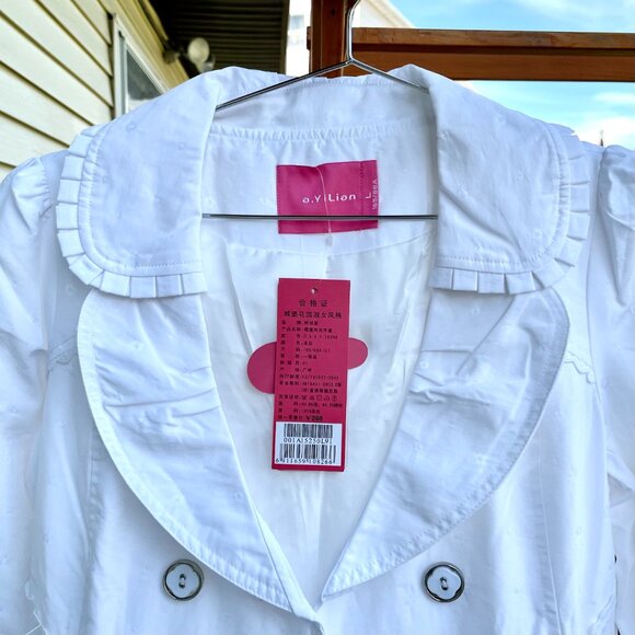 White Lace Trim Cotton Trench Coat - a. YiLian 阿依莲 Lolita Style - Picture 2 of 8